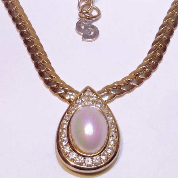 Dior Jewelry - Vintage Authentic Dior Faux Pearl Pave Necklace
